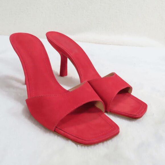 SCHUTZ Shoes - SCHUTZ Club Red Nobuck Leather Posseni Heel Sandals Size 8.5